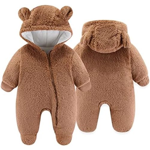 UVIPC Newborn Baby Fleece Jumpsuit Footie Snowsuit Bear Romper Jumpsuit