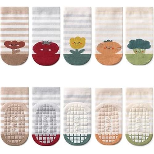 FedMois 5 Pairs Baby Little Kids Anti-slip Socks Cotton non skid Ankle Socks Animals
