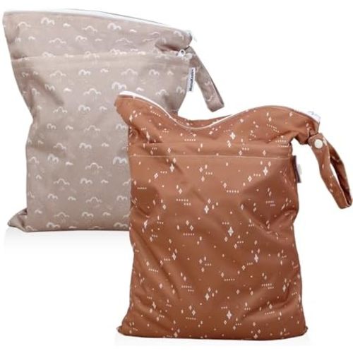 Mama Koala 2 Pack Wet Dry Bags on the Go, Swimming Pool, Beach, in Gym, Fitness Center, Natatorium, Polyester Waterproof Diaper Bag with 2 Pockets, Portable, Reusable, Machine Washable-12in/16in-016