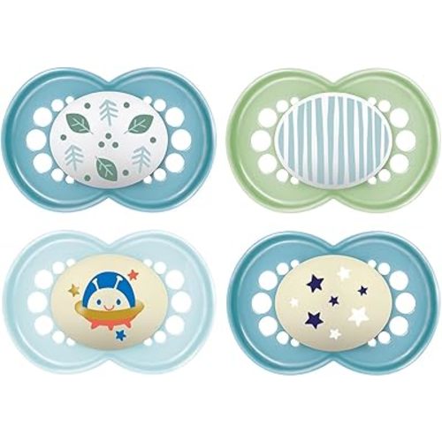 MAM Original Baby Pacifiers 16+ Months, Binky for Newborn Babies, BPA-Free Skin Soft Silicone Nipple, Glows in The Dark, Developed with Medical Experts, 4 Count, Made in Europe