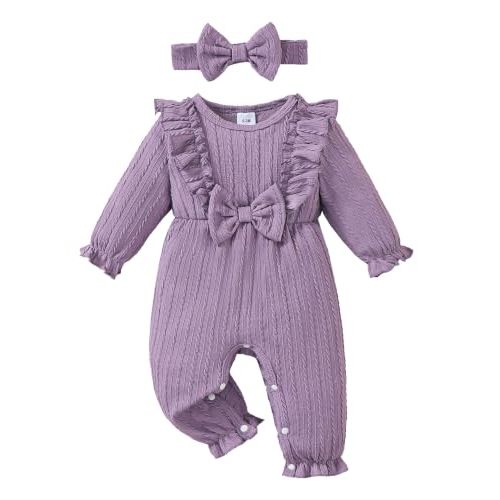 Renotemy Baby Girl Clothes Gifts Newborn Essential Outfit Preemie-12Months | Winter Cute Preemie Baby Girl Clothing,Newborn Coming Home Outfit,Infant Snap Closure Elastic Waistband Romper with Headband