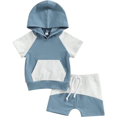 Toddler Baby Boy Summer Outfit Short Sleeve Hooded Stripes Top Casual Shorts Set Infant Newborn Clothes 6 12 18 24 Month