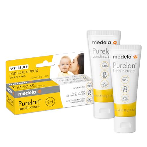 Medela Purelan Lanolin Nipple Cream, Fast Relief for Sore Nipples & Dry Skin During Breastfeeding, Safe for Breastfeeding Baby, Natural, Hypoallergenic, Fragrance-Free, 1.3 Ounces, 2 Pack