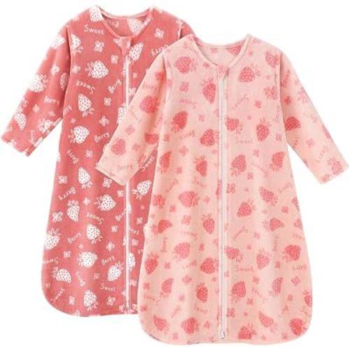 Unnivoll Baby Sleep Sack 0-6 Months Fleece Long Sleeve 2.0 TOG | Baby Sleeping Bag with 2-Way Zipper 2 Pack Baby Wearable Blanket for Newborn Infant, Soft, Warm, Lightweight, Small