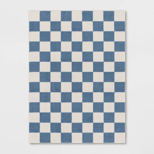 4'x5'5" Area Kids' Rug Checker Blue - Pillowfort™