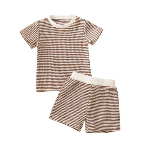 Summer Clothes Striped Short Sleeve Shirt Shorts Set 2PCS Outfit