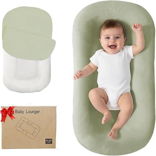 Lucakuins Baby Lounger, Bionic Design Baby Lounger for Newborn 0-24 Months, Soft Organic Cotton Breathable Lounger for Infants (Lovely Green)