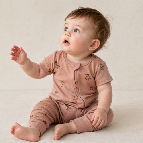 Organic Short Sleeve Zip Romper - Island Palm 0-3 mo