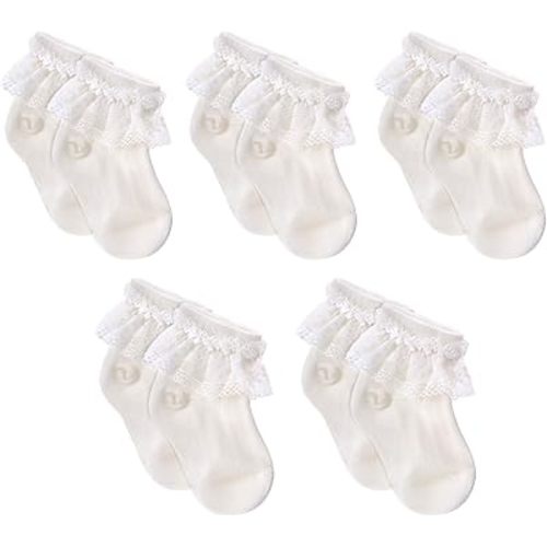 Eyelet Frilly Lace Socks Soft Delicate Lace Trim Stockings for Little Ones Pack of 5 for 1-2