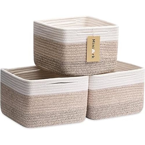 Small Organizing Baskets for Cubes Shelf, 9.7x9.7x7.1 Inch Rope Woven Storage Bins for Nursery Shelves Storage, Cute Toy Basket, Square 3 Packs Gradient Brown
