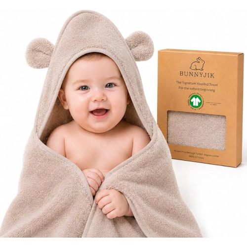 Turkish Organic Cotton Hooded Towels - Heritage Aegean Plush Bath Towels for Newborn, Best for Boys (Teddy Cub, 35×35" — Baby/Toddler Large Size Bath Towel Boy (6 Months–Toddler)