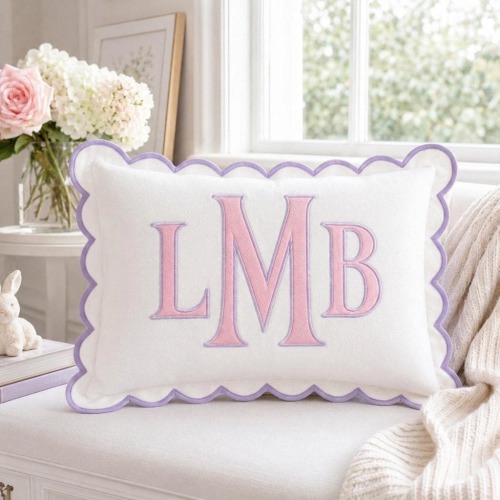 Personalized Embroidered Pillow Cover, Custom Name Cushion Cover, Monogram Scalloped Pillow, Kids Room Decor, Nursery Gift