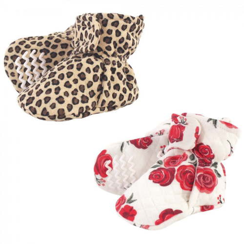 Hudson Baby Infant and Toddler Girl Quilted Booties 2pk, Rose Leopard, 0-6 Months