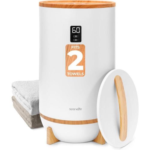 SereneLife Single Touch Towel & Blanket Warmer - Luxury Heater with LED Ring and Fragrant Disc Holder (Bamboo)