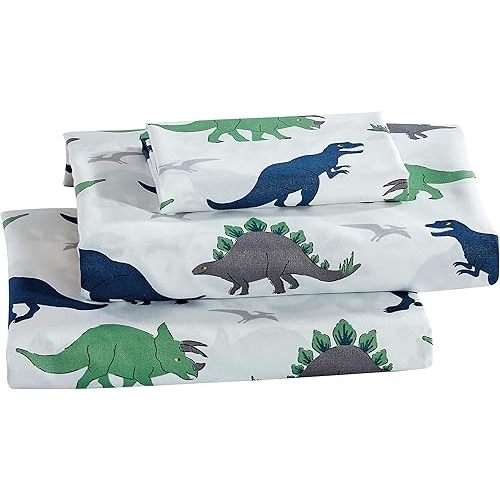 Linen Plus Sheet Set Kids/Teens Ancient Dinosaurs Green Blue Grey White New # T-rex Green (Twin)