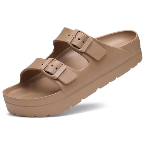 Goosecret Women's Platform Sandals with Arch Support, Chunky Lightweight Foam Slip on Slides, Comfortable Summer Beach Sandals with Adjustable Buckle