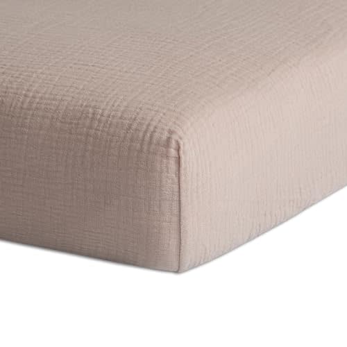 Meracorallo Muslin Fitted Crib Sheet, Soft and Breathable Baby Crib Sheet for Standard Crib and Toddler Mattresses (Blush)
