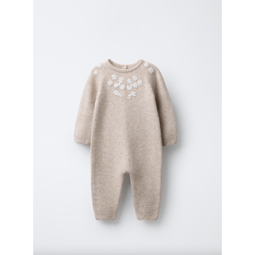 EMBROIDERED FLORAL KNIT JUMPSUIT - Light beige | ZARA United States