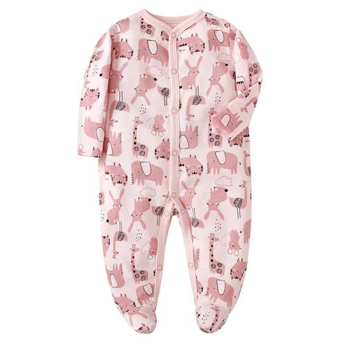 ATAIKU Infant Baby Girls' Sleep and Play Footed Pajamas Animals One-Piece Sleeper Button Romper Jumpsuit Cotton PJs For Newborn