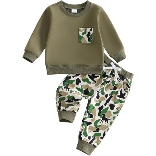 Socutebabe Toddler Baby Boy Fall Winter Clothes Infant Hunting Outfits Camouflage Long Sleeve Crewneck Sweatshirts Pants 0-3T