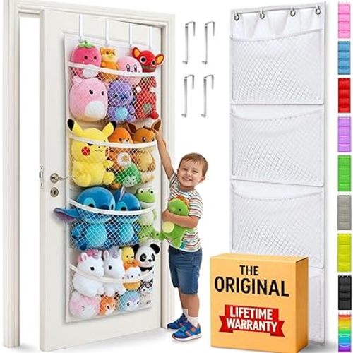 The Original Stuffed Animal Storage (Patented) - Over Door Organizer for Stuffies, Toy Plush/Hammock Baby Hanging Storage Net Big Girls Toddler Large Bag Animals