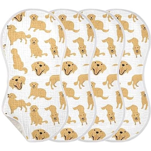 Golden Retriever Dog Muslin Burp Cloths for Baby 4 Pack Soft 100% Cotton Baby Washcloths Bibs for Boy Girl