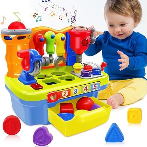 Baby Toys for 1 Year Old Boy Girl Musical Learning Workbench for 1 2 Year Old Boy Birthday Gift Early Educational Sound Shape Toddler Toys Age 1-2 Tool Set for Kids 12-18 Months