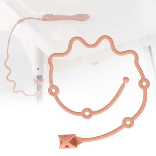 Toddler Utensils,Silicone Stretch Lids for fork and spoon,Holder Strap Food Grade Silicone Keep Fork and Spoon Off The Floor Great for Baby and Kids Dishwasher Safe (Apricot and Orange)