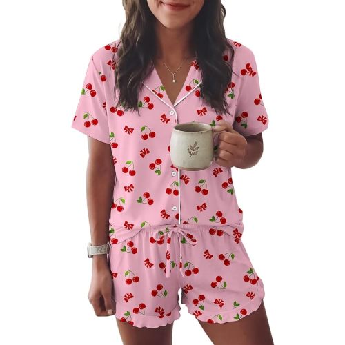 Ekouaer Womens Pajama Sets Button Down Cute Ruffled Pjs Set Sleepwear