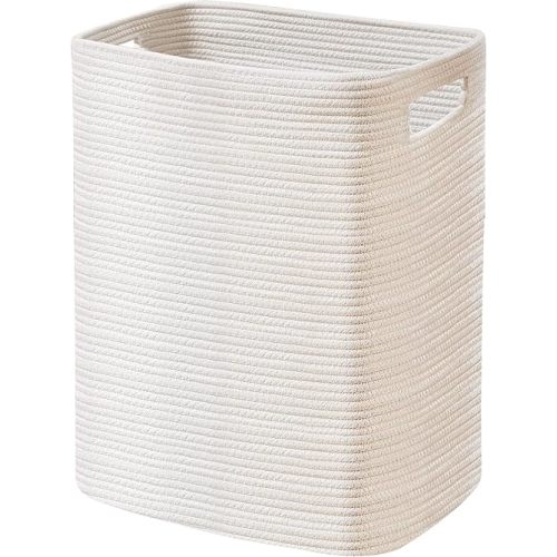 Large Laundry Hamper 16"x13"x22" - Tall Woven Laundry Basket, Cotton Rope Dirty Clothes Hamper, Baby Kids Nursery Wicker Laundry Basket, Bedroom Aesthetic, Soft Laundry Bin, White Hamper, 75L