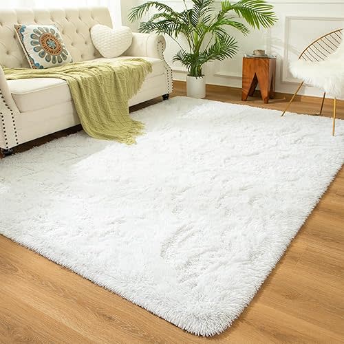 Andecor Tapis d’intérieur doux et moelleux - En peluche à poils longs pour garçon, fille, enfant, bébé - Chambre d’étudiant, d’enfant ou de bébé, dortoir, salon, tapis de sol - 1,5 x 2,4 m - Blanc
