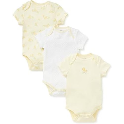 Little Me Baby Gender Neutral 3-Pack Short Sleeve Bodysuit Scratch Free 100% Cotton, Quick Snap Closures, Newborn to 9 Months
