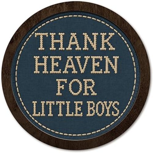 PeakClub Baby Boy Room Baby Shower Decor, Thank Heaven for Little Boys Wall Decor, Playroom Round Wooden Wall Art, Boys Toddler Room Nursery Decoration 10x10 Inch