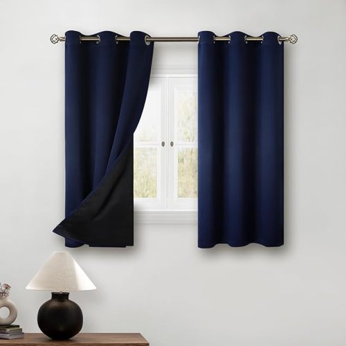 BGment Navy Blue Blackout Curtains 45 Inch Length - Boys Curtains for Bedroom Thermal Insulated Grommet Drapes for Small Window, 2 Panels, Each 42 Inch Wide