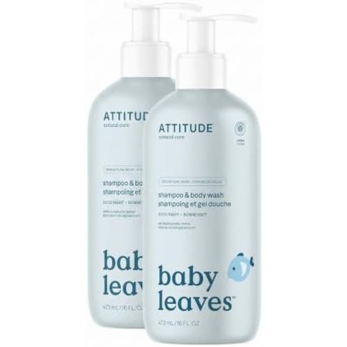 ATTITUDE 2-in-1 Shampoo and Body Wash for Baby, EWG Verified, Dermatologically Tested, Vegan, Good Night, 16 Fl Oz (Pack of 2)
