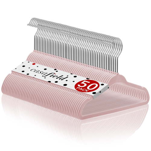 Casafield 50-Pack Velvet Toddler's Clothing Hangers, Thin Children's Cloth Organizer, Light Pink