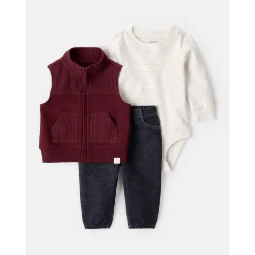 Baby Boy 3-Piece Long-Sleeve Bodysuit, Vest & Denim Pant Set | Carter's