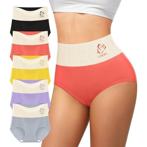 Women's Cotton Underwear High Waisted Tummy Control Soft Stretch Briefs Full Coverage Panties 5 Pack