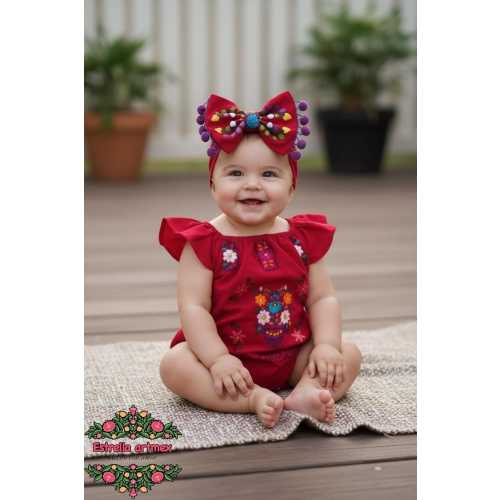 Mexican jumpsuit for girls//Mexican outfit for babies//Embroidered Mexican baby bodysuit set//Cinco de mayo baby set//party jumpsuit and bow
