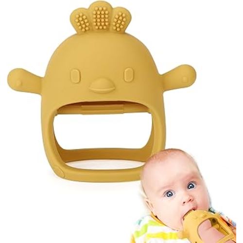 Socub Silicone Baby Teether Toys for Infants 3-6 6-12 Months, BPA Free Anti-Drop Silicone Mitten Teething Toy, Baby Chew Toys for Sucking Needs, Newborn Essentials & Baby Shower Gifts Boys(Mango)