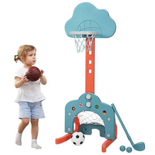Costway 3-in-1 Kids Basketball Hoop Set Adjustable Sports Activity Center w/ Balls Green