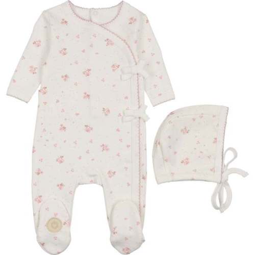 Scattered Blossoms Footie & Hat Set Ivory & Pink - Mon Tresor Bebe | Maisonette