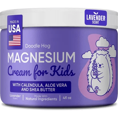 DOODLE HOG Magnesium Cream for Kids Lavender Scent - Soothing Relief & Relaxation with Calendula, Aloe Vera, Shea Butter - Topical Magnesium Cream for Sleep - USA Made - (4 oz, Lavender)