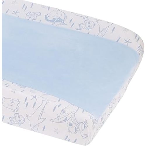 Disney Finding Nemo Cutest Little Catch Light Blue, and White Contoured Changing Pad Cover