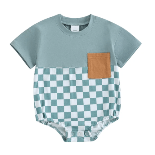 OLIVER Checkered Short-Sleeve Onesie - Hazel & Bo