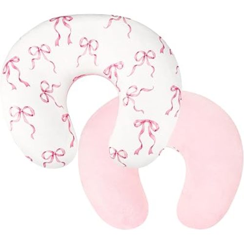 Nursing Pillow Cover 1 Pack, Removable Nursing Pillow Cover for Breastfeeding Pillows, Super Soft Comfortable Slipcover for Boy and Girls, Pink Bow
