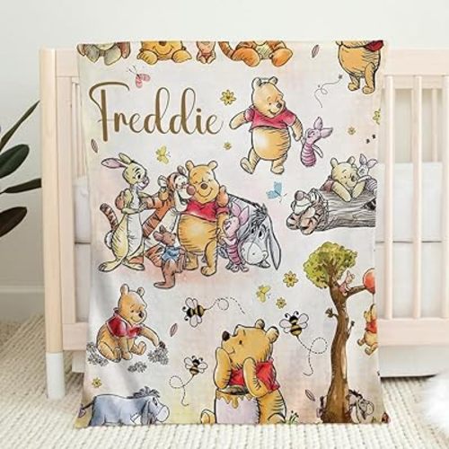 Pooh Bear Soft Baby Blanket Custom Name Throw