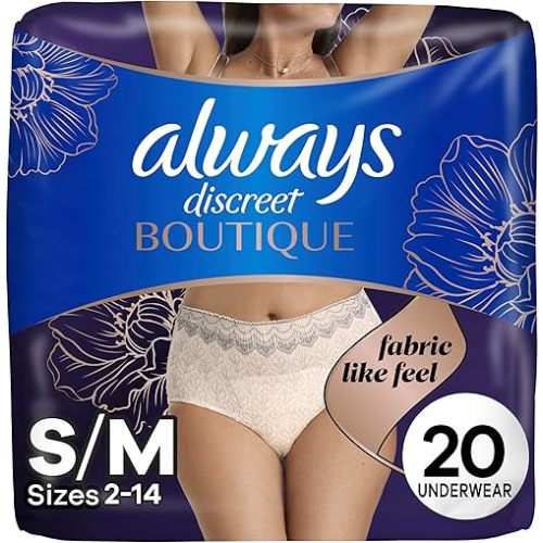 Always Discreet Boutique Incontinence and Postpartum Underwear for Women, Maximum Protection, S/M, Rosy, 20 Count (Packaging May Vary)