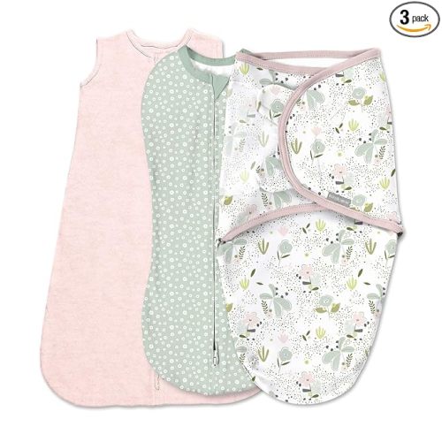 SwaddleMe by Ingenuity Comfort Pack Baby Swaddle Set, Size 0-3 Months, 5-14 Pounds, Pod, Original Swaddle, Night Sack, 3pk - Peekaboo Panda