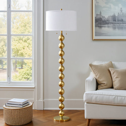 House of Hampton® 64'' 2-Lights Sculptural Wooden Traditional Floor Lamp | Wayfair